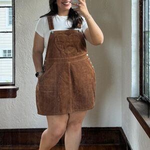 Shiny by Nature Corduroy Overall Heart Mini Pinafore Dress - Brown Medium